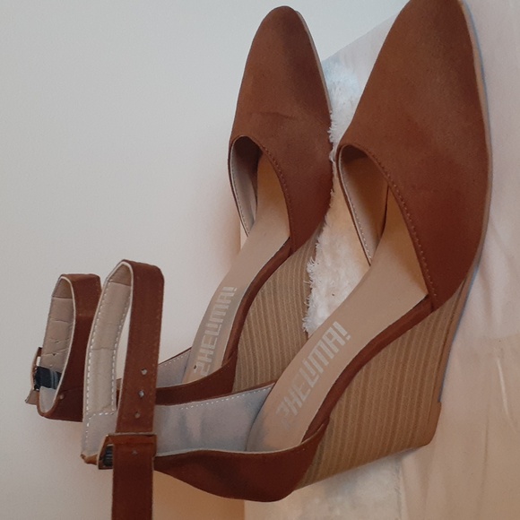 Brown Wedge Shoes Closed Toe Posh Suede Ankle Strappy size 8 (39) - Picture 5 of 8
